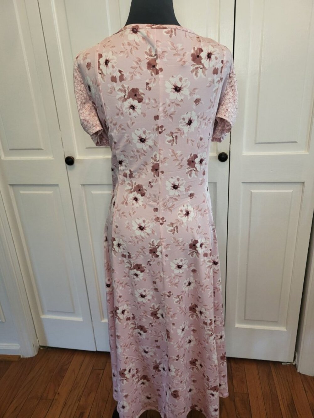 Perceptions Pale Pink Floral Dress Puff Sleeve XL Stretch Cottage Modest Wedding - Picture 2 of 11